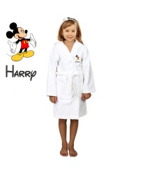 Black Mouse Cartoon Design & Custom Name Embroidery on Kids Hooded Bathrobe